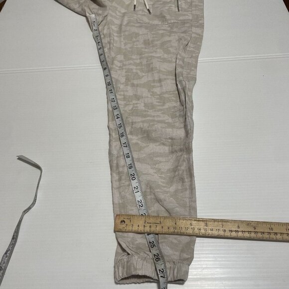 Athleta Cabo Tide Linen Jogger Pants Sz 6 Camo Crop Ankle Pull On Pockets - Picture 9 of 15